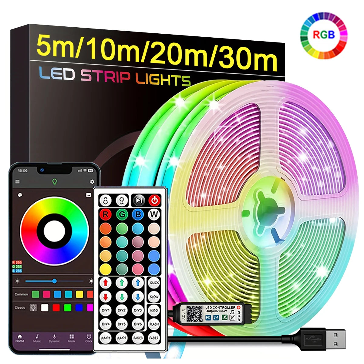 Smart RGB LED Strip Lights – App & Remote Control